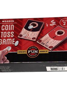 Wooden Coin Toss Game Set Of 2 Mini slanted boards, 2 coins for tabletop Play